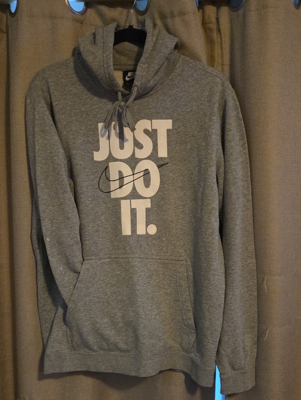 Nike Men's Gray Hoodie with White "JUST DO IT." Graphic